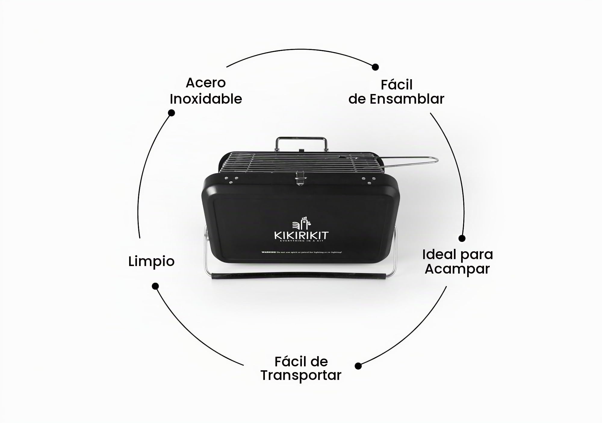 KIKIRIKIT - Barbacoa Portátil de Carbón Plegable - Kit con Accesorios Camper - Regalo Original para Padres (Negro)