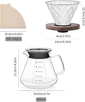 Vista 6 de Pour Over Coffee Maker Set – V60 Drip Coffee Pot with Walnut Handle, Glass Coffee Dripper & 100 Filters, 20oz/600ml Capacity