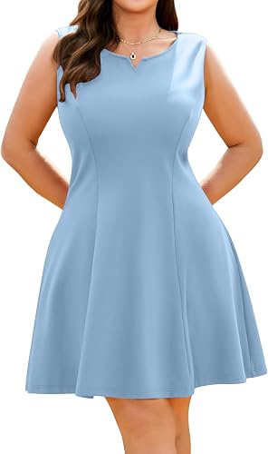 RWJ Women's Plus Size Dresses Summer Sleeveless Graduation Dress Blue L