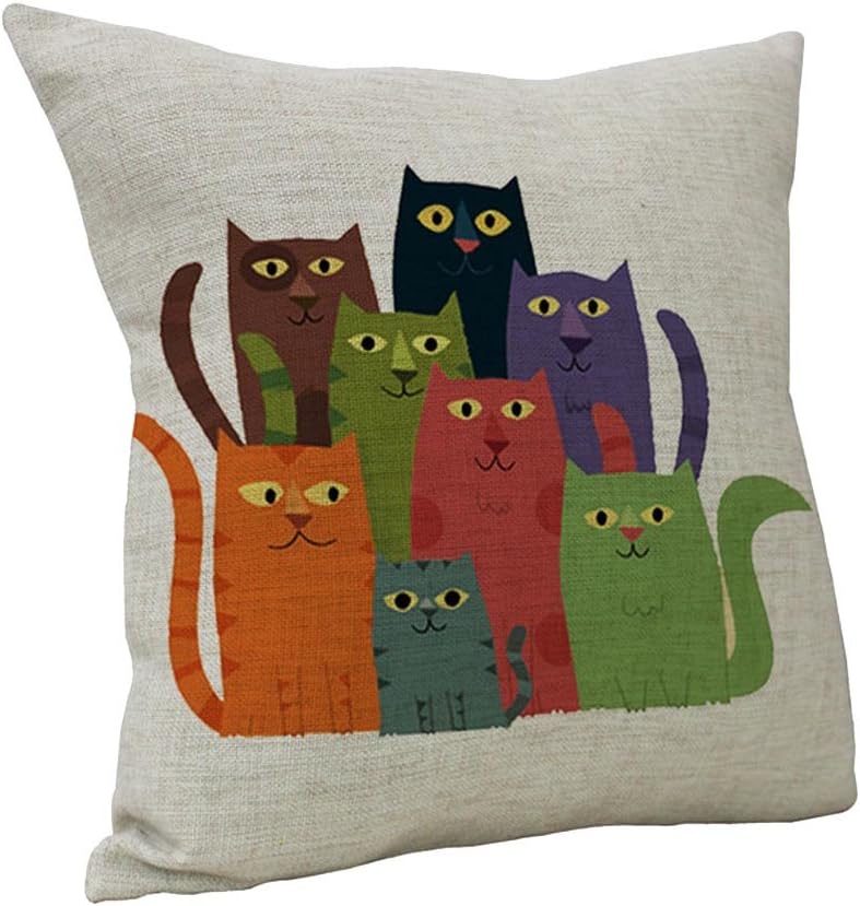 Seven Colors Cat Art Cotton Linen Decorative Throw Pillow Case Cushion Cover, 17.7 x 17.7inches