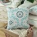 CaliTime Canvas Throw Pillow Cover Case for Couch Sofa Home Decoration Three-Tone Dahlia Floral Compass Geometric 18 X 18 Inches Teal/Duck Egg/Gray