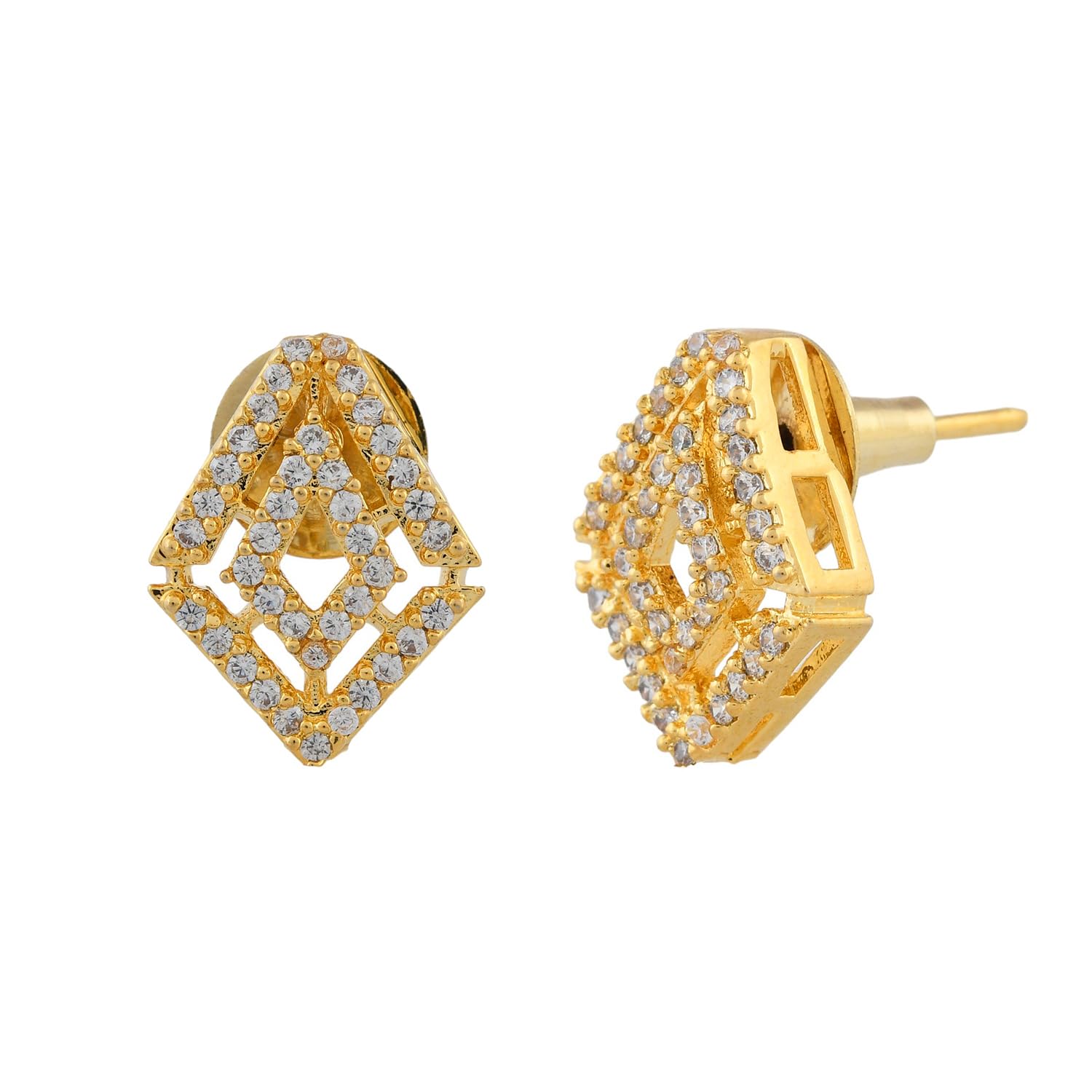 Voylla Sparkling Elegance Gleaming Gold-Plated American Diamond Studs Earrings|Studs Earrings For Women|American Diamond Earrings For Women|Gift For Her|Gift For Sister| (B0DBVJ5SPM) Amazon Price History, Amazon Price Tracker