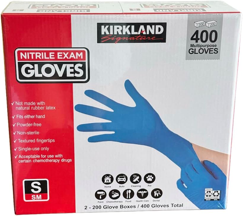 Kirkland Signature Nitrile Exam Small, Medium Large Gloves Multi-Purpose Latex-Free, Blue 400 Count