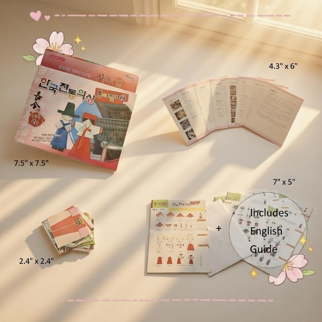 Korean Origami Kit: 16 Hanbok Types, 96 Sheets with English Instructions