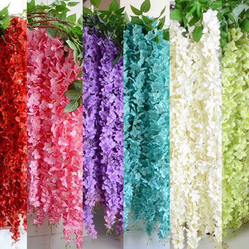 Image of SATYAM KRAFT 6 Pcs (43.2 inch) Artificial Wisteria Vine Garland | Long Silk Hanging Flowers String for Wedding Decoration Items, Shaadi Mandap, Birthday Party, Festival Event & Home Decor (Multi)
