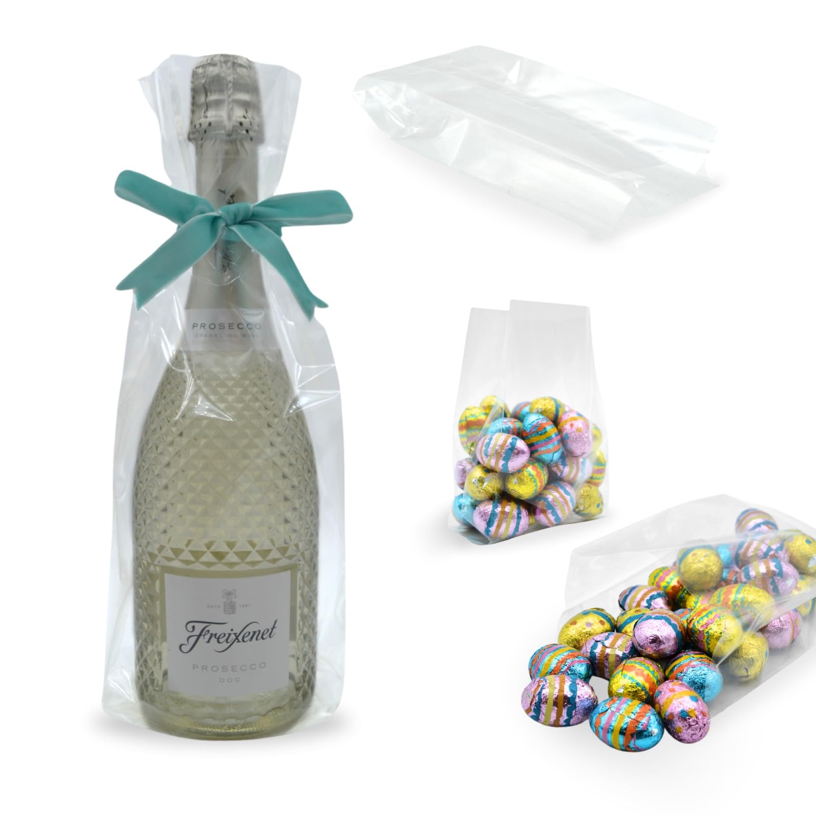 celloexpress 4.75" x 2" x 14" (Long) Gusset Bag Party Bags for Favour Crafts Sweets Display Gifts Crimp Clear Cellophane Cello - Pack of 100
