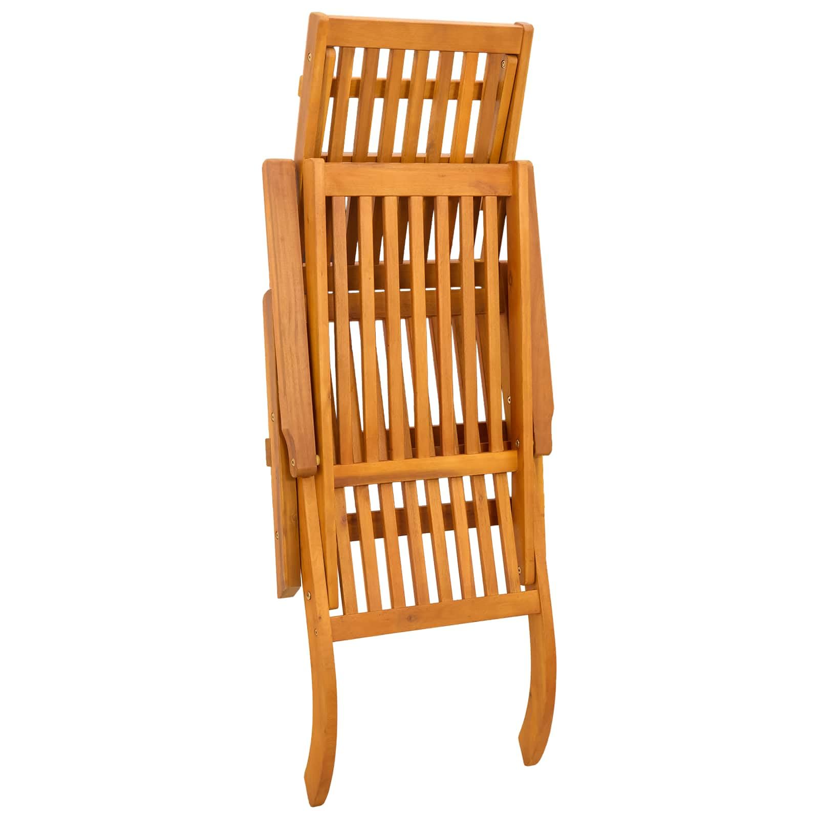 Set 2 Lettini Prendisole in Legno di Acacia con Tavolino | Arredo relax per giardino, piscina e patio con schienale regolabile a 5 posizioni e poggiapiedi integrato.
