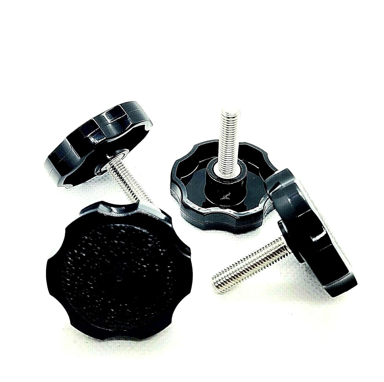 1/4"-28 x 1 Fine Thread Clamping Thumb Screw Bolts with Round Black Hand Knob Grip Hex Head 304 Stainless Steel Indoor/Outdoor UNF Screws (4 Pack)