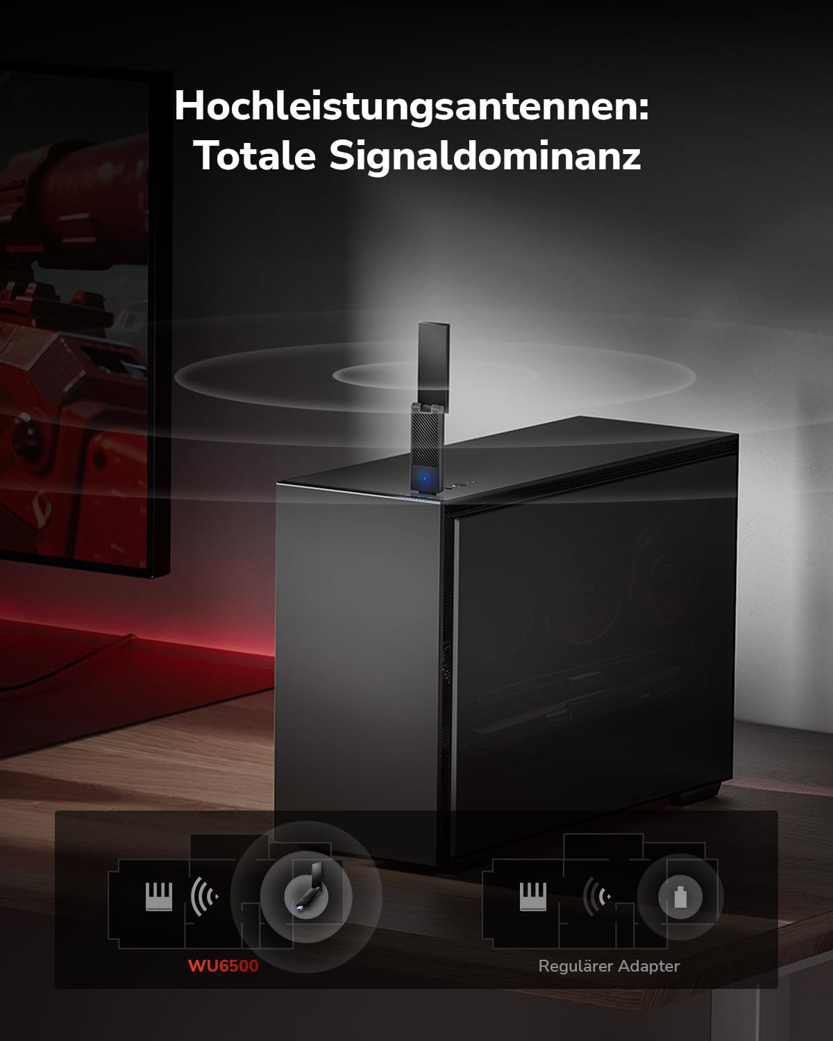 Cudy BE6500 Tri-Band Wi-Fi 7 Wireless USB 3.0 Adapter WU6500 WiFi für Desktop-PCs, unterstützt Windows 11/10, Antennen mit hoher Verstärkung, 6 GHz, 4K-QAM, 160 MHz, WPA3 | WiFi 7, 688+2882+5765 Mbps, Langstreckenantenne, Universal-Serial-Bus 3.0, OFDMA,