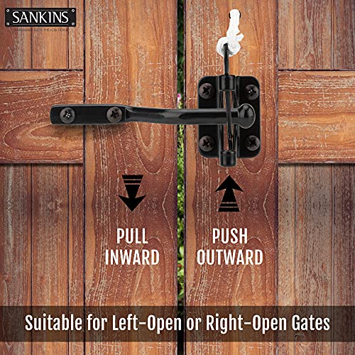Image of 2 Pcs Self Locking Heavy Duty Gate Latch Automatic Gravity Lever for Wooden Fence with Longer Fasteners, Door Latches with Pull String, Steel, Black