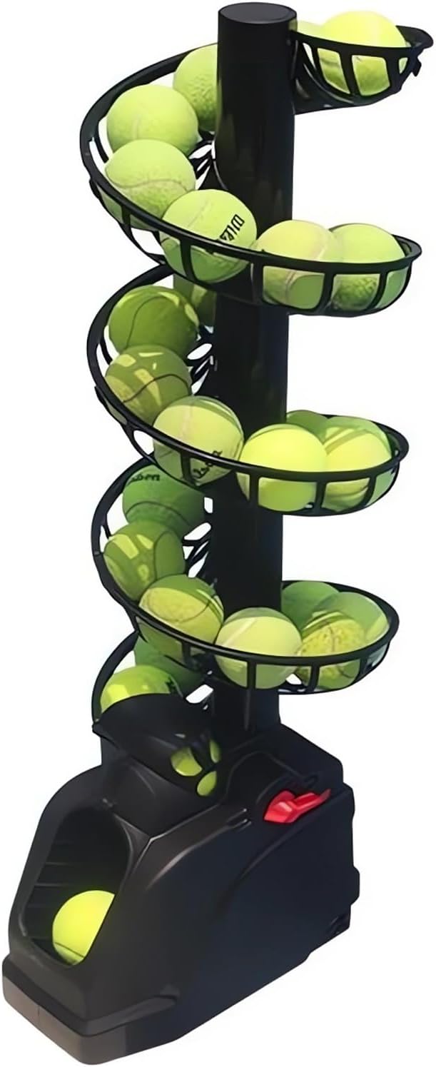 Tennis Ball Machine, Tennis Ball Tosser 4 Gear Adjustment Portable Tennis Serving Machine Accurate Efficient Feed Machine Topspin and Backspin 30PCS Large Capacity Track for Adults Children