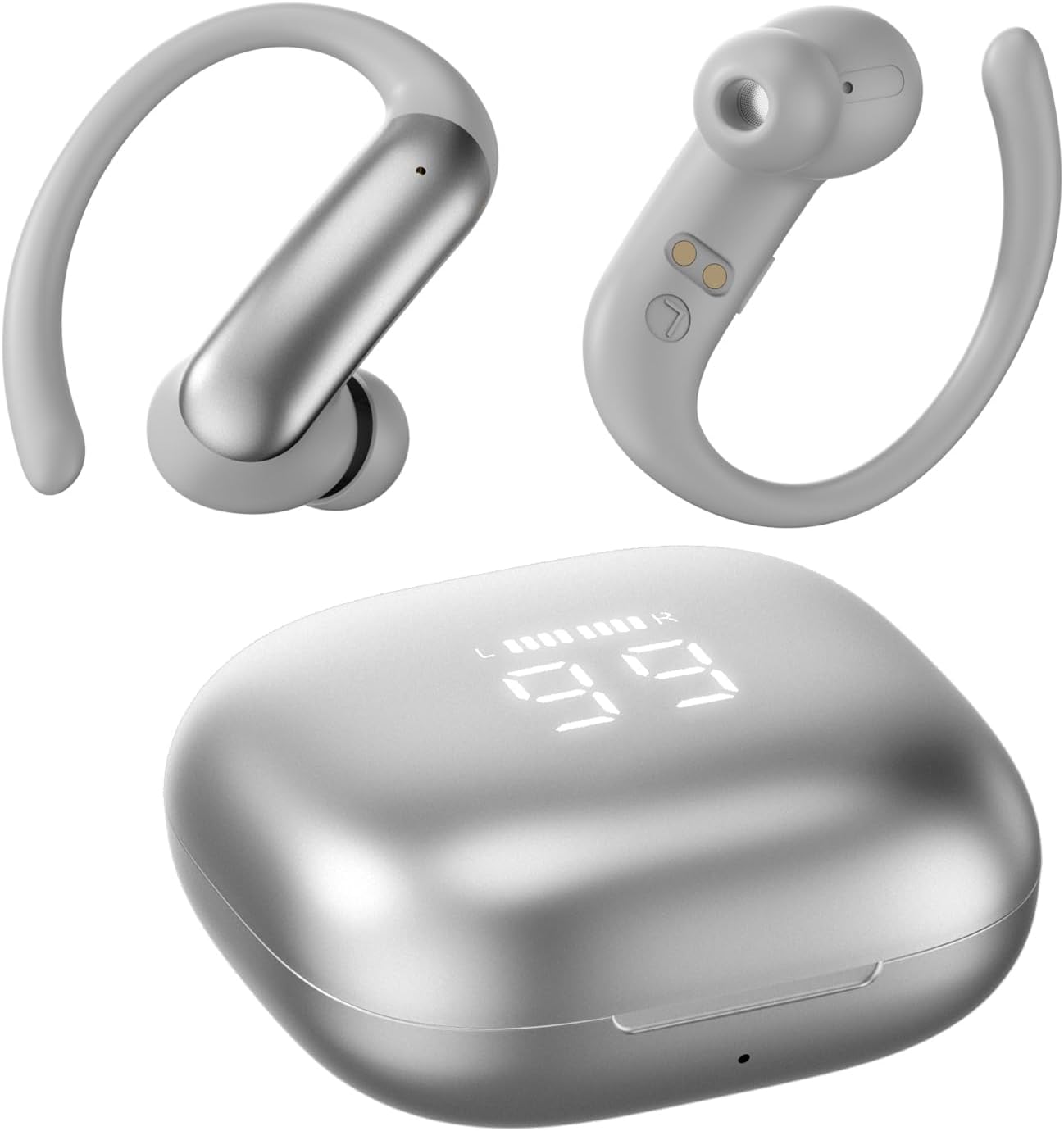 Wireless Earbuds with Ear Hooks Bluetooth 6.0 Headphones,48H Playtime,Over Ear Buds with LED Power Display,IPX6 Waterproof for Sport Workout Running (Silvery) - Image 8