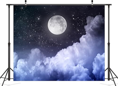 Miniatura 3 de CORFOTO Telón de fondo de luna de 10 x 8 pies, fotografía de luna llena, noche de luna llena, cielo estrellado negro, imagen para recién nacido,