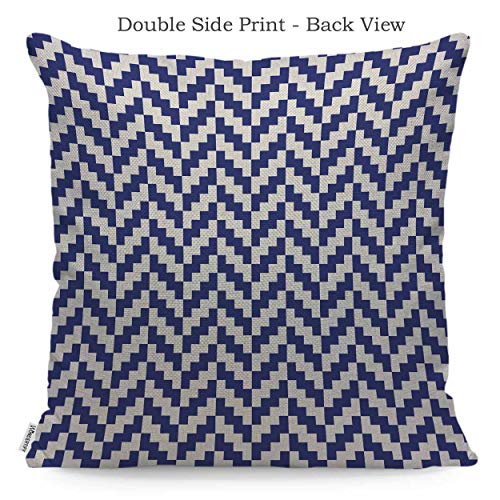 Wondertify Throw Pillow Case Cover Seamless Porcelain Indigo Blue And White Vintage Pixel Herringbone Pattern Soft Linen Pillow Case For Decorative Bedroom/Livingroom/Sofa,Cushion Covers 18X18 Inch #TOP1