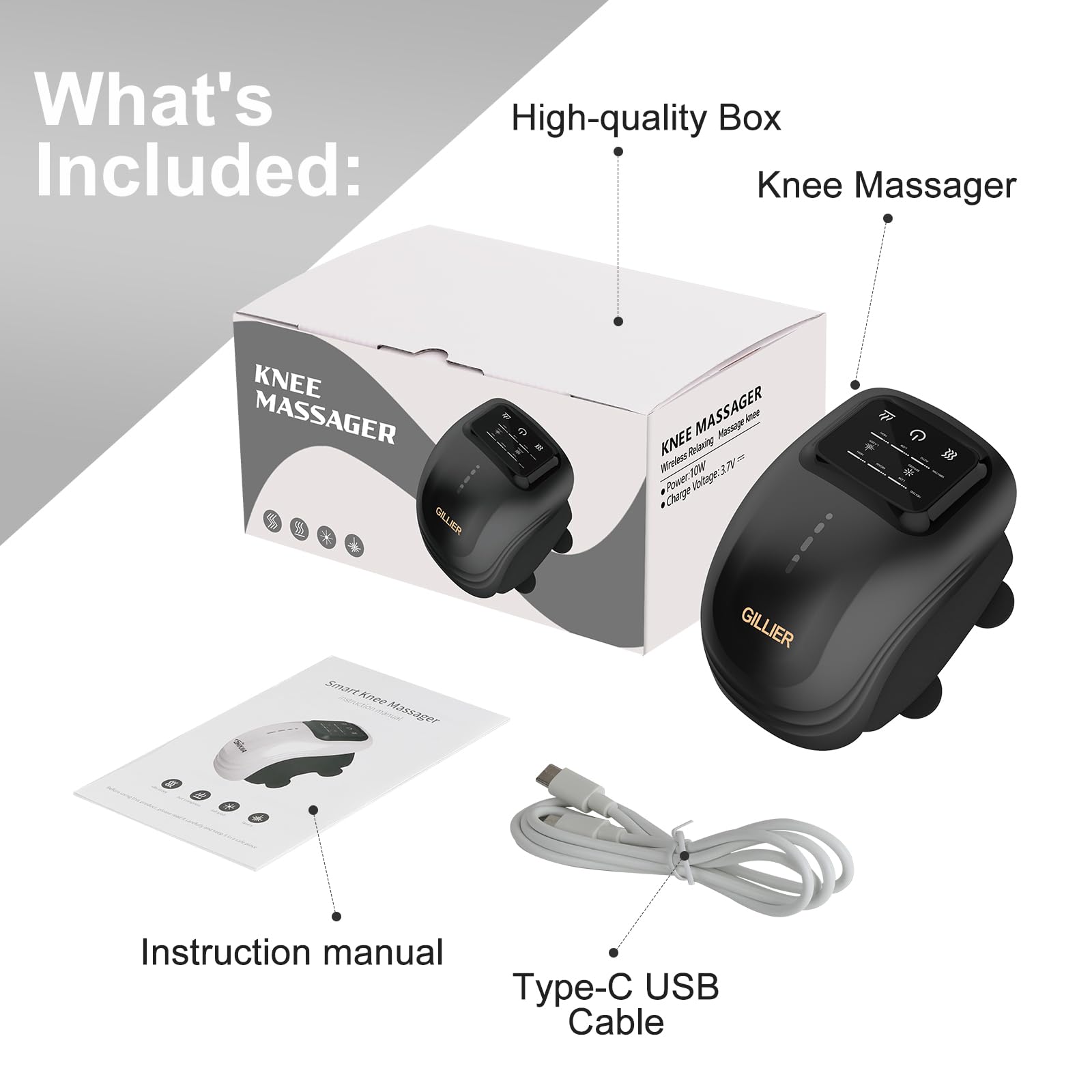 Knee Massager Smart with Heat, Red Light and Massage Therapy, 3 Vibration Modes and 3 Heating Levels, 2025 Updated Edition, LED Vitality Joints Knee Massager, Gifts for Grandma & Grandpa, Black