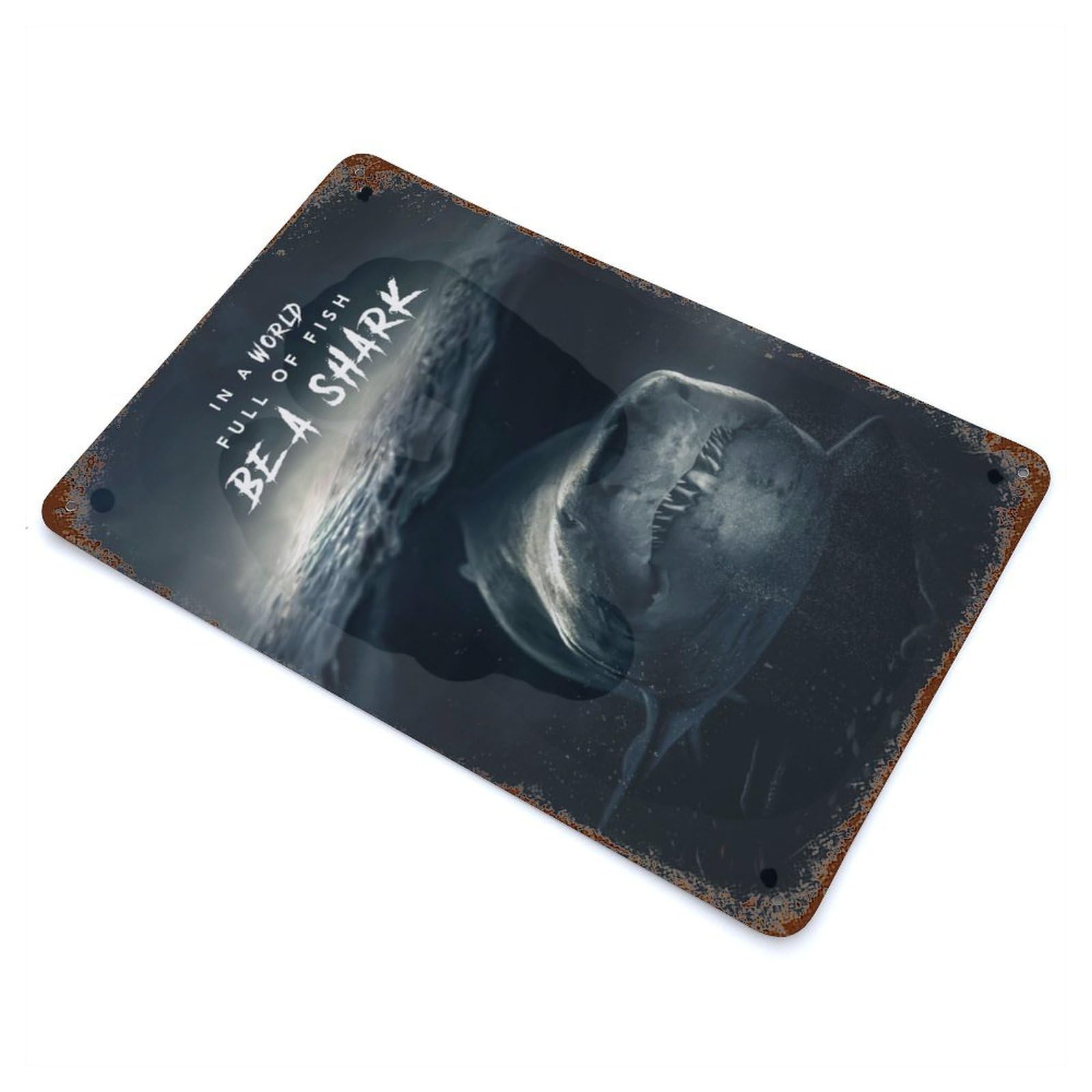 Garage Style Be A Shark Rustic Tin Plaque 11.8"x7.9", Classic Wall Plaque for Bar And Workshop