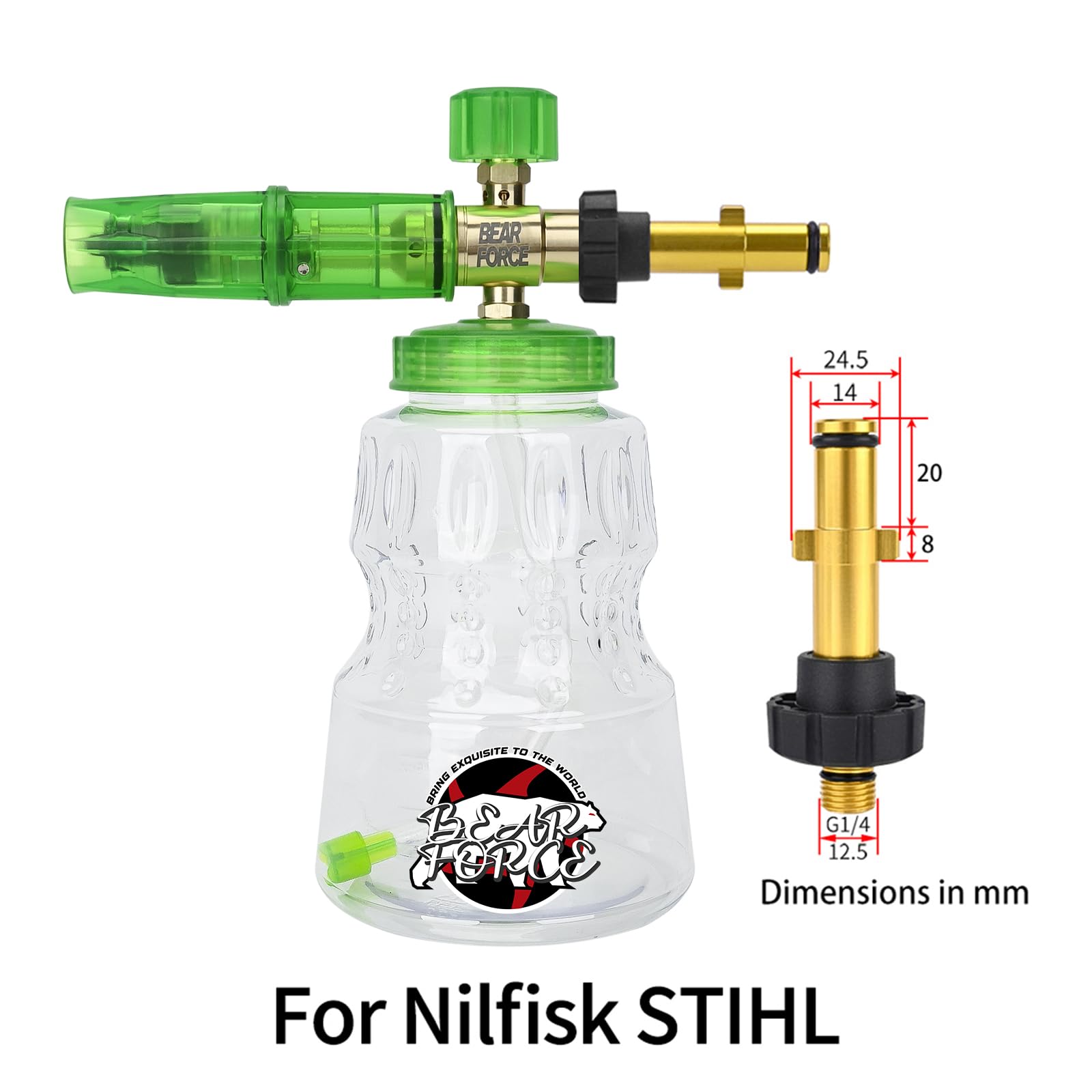 BEAR FORCE Idropulitrice Snow Foam Lancia Ugello Schiuma Neve Schiuma Cannone Bottiglia Lavaggio Auto, Compatibile per Nilfisk, per STIHL