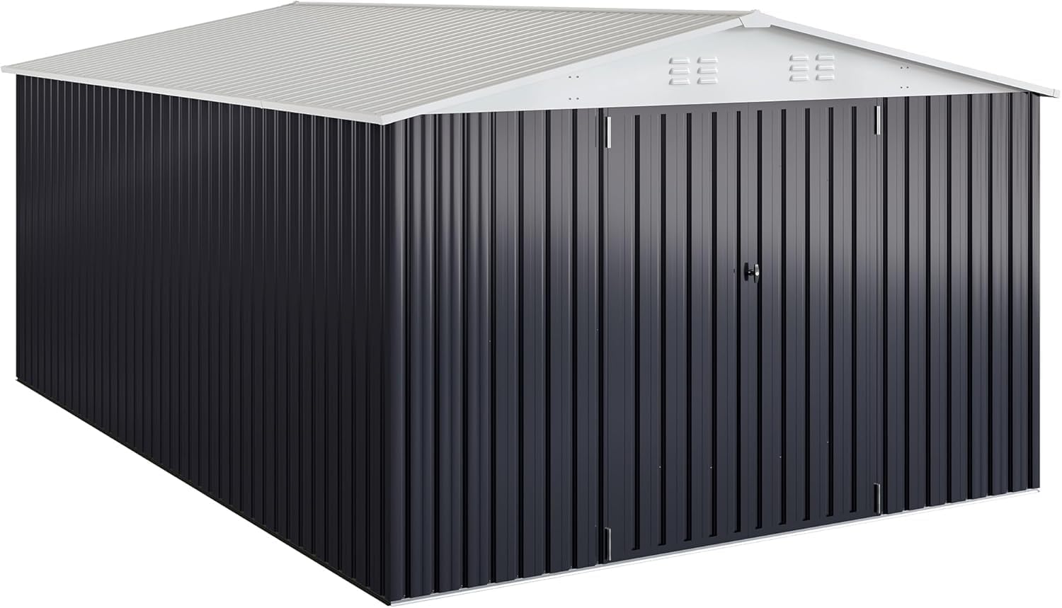 Polar Aurora 10x14 Outdoor Storage Shed, Garden Shed with Updated Frame Structure and Lockable Doors, Metal Tool Sheds for Backyard Garden Patio Lawn, White