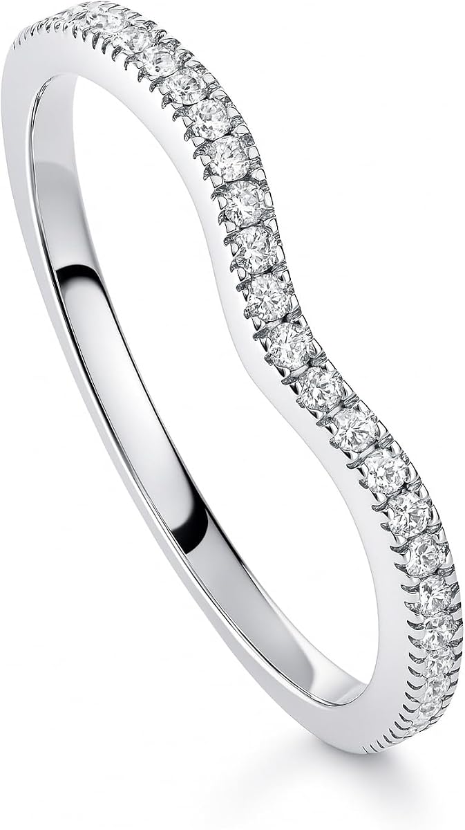 Sterling Silver Wishbone Rings Stackable Curved Half Eternity Band Ring for Women, Micro Pave Set Round Cut Cubic Zirconia CZ