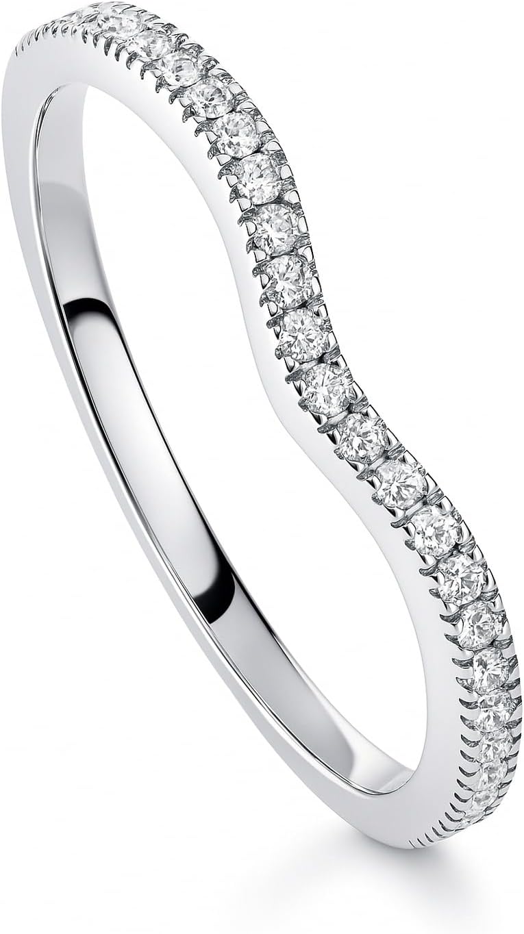 BERRICLE Sterling Silver Wishbone Rings Stackable Curved Half Eternity Band Ring for Women, Micro Pave Set Round Cut Cubic Zirconia CZ