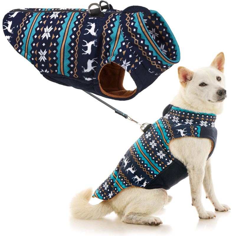 Gooby Zip-Up Fleece Dog Sweater, Deer Blue, 3X-Large