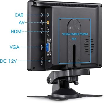 7inch HD LCD Monitor, IPS 1024X600 Resolution Screen, Car Rearview Cameras Monitor with HDMI VGA, 2 Video Input for Backup Camera for Car DVD VCR PC Laptop Raspberry Pi