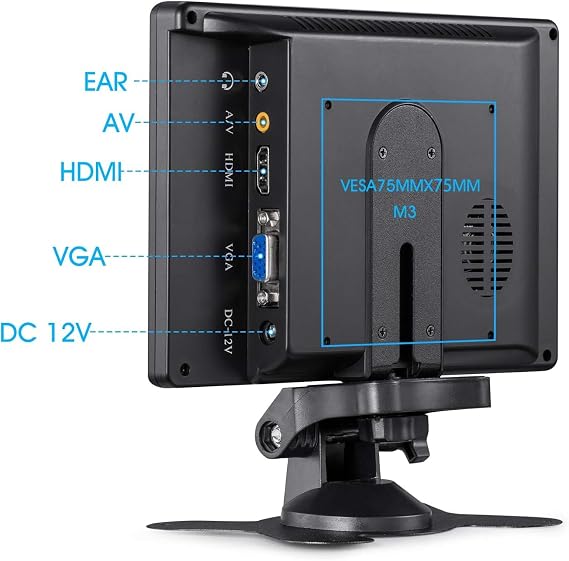7inch HD LCD Monitor, IPS 1024X600 Resolution Screen, Car Rearview Cameras Monitor with HDMI VGA, 2 Video Input for Backup Camera for Car DVD VCR PC Laptop Raspberry Pi