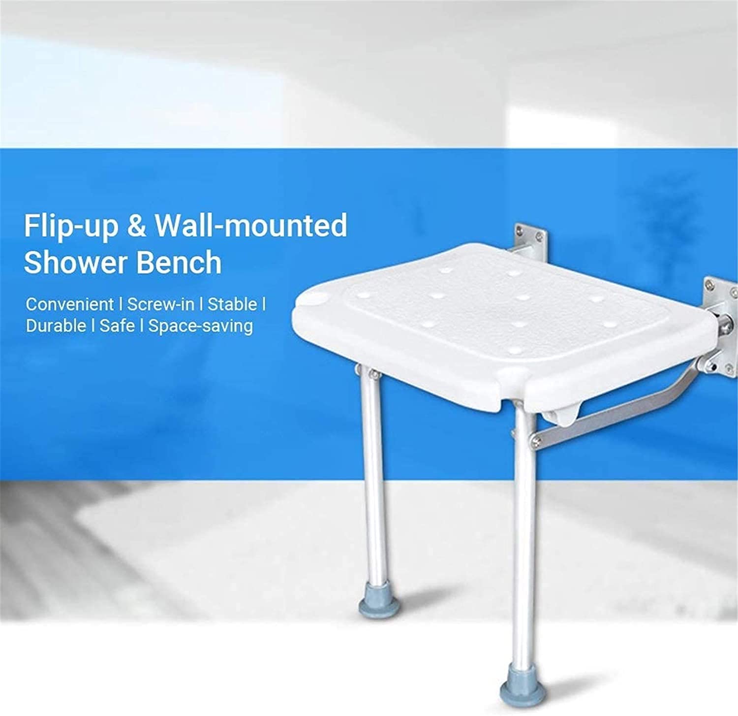 Asientos de Ducha, sillas de Ducha para Personas Mayores, Silla de baño Plegable Antideslizante, Banco de Ducha, Asiento de baño abatible con Rosca, Asiento de baño montado en la p