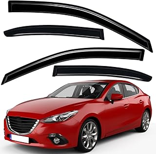 Lightronic WV94257 Outside-Mount Side Window Visor Deflector Rain Guard, Dark Smoke Shatterproof, 4-Pieces Set for 2010-2013 Mazda 3 Sedan