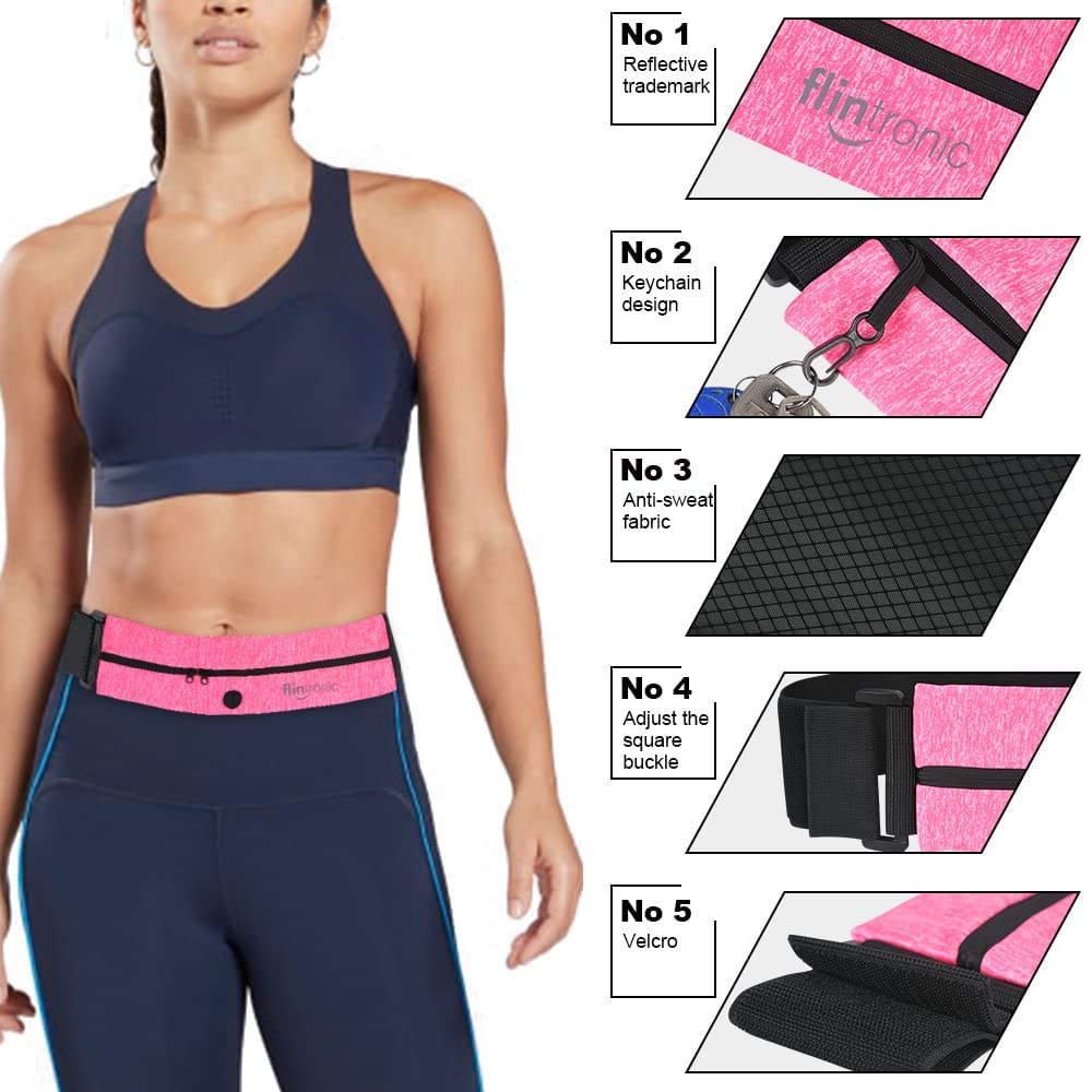 Flintronic Marsupio Sportivo, Marsupio Running Doppia Tasca per iPhone -Cintura Palestra e Porta Cellulare da Corsa con Gancio Portachiavi