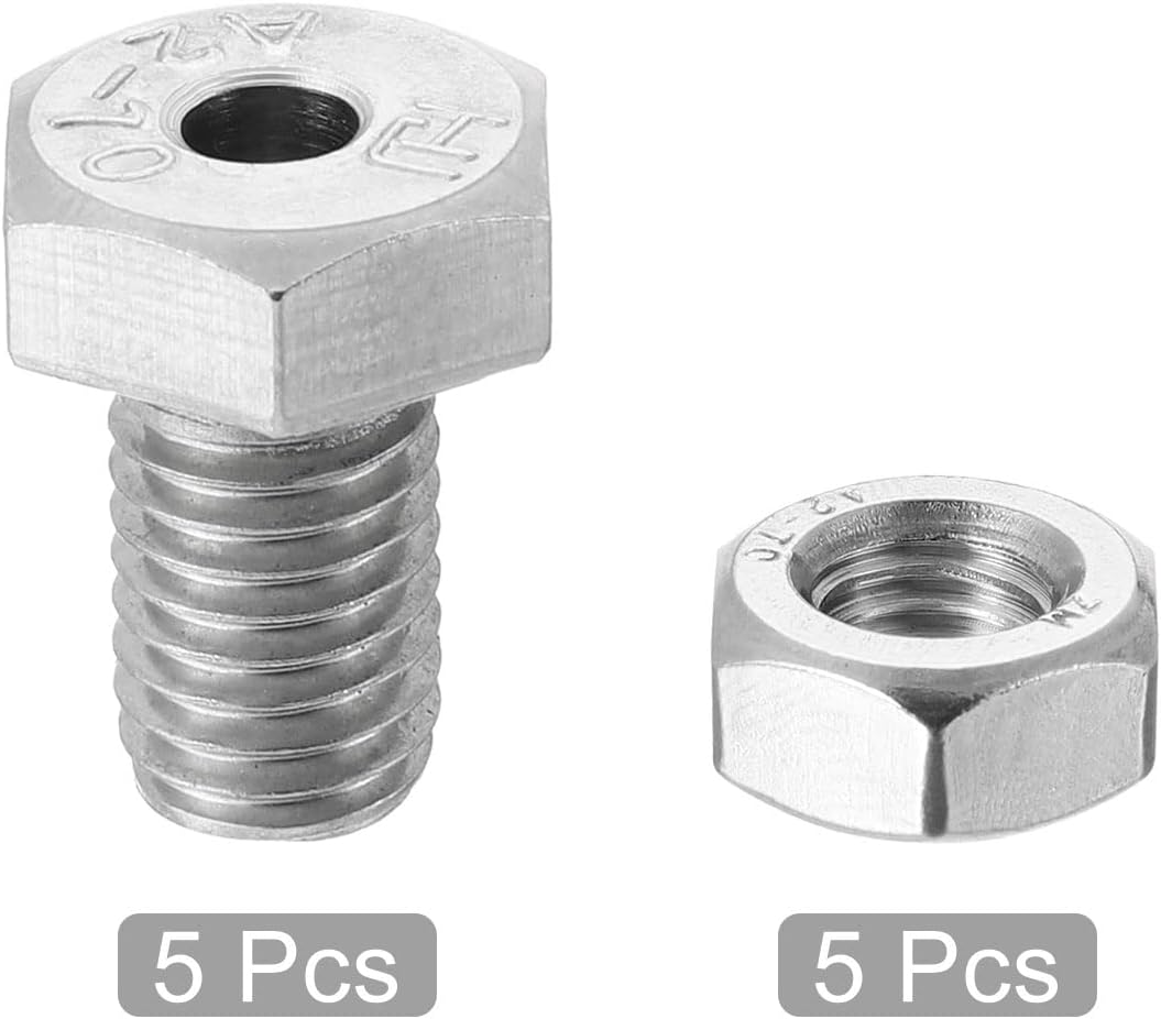 MECCANIXITY M10x16mm Hollow Screw Bolts External Hexagon Fasteners with Nuts, 304 Stainless Steel Pack of 5