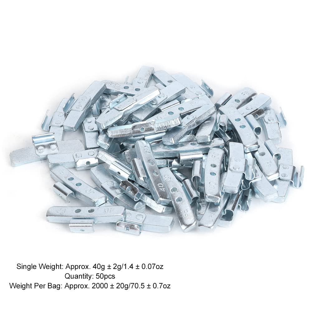 50 sztuk 40g 1,4 uncji Bloki wyważające z zatrzaskiem do kół Ciężarki do wyważania opon w stylu P ze stopu aluminium do kół stalowych do 17 cali samochodów osobowych i lekkich (Bez zacisku