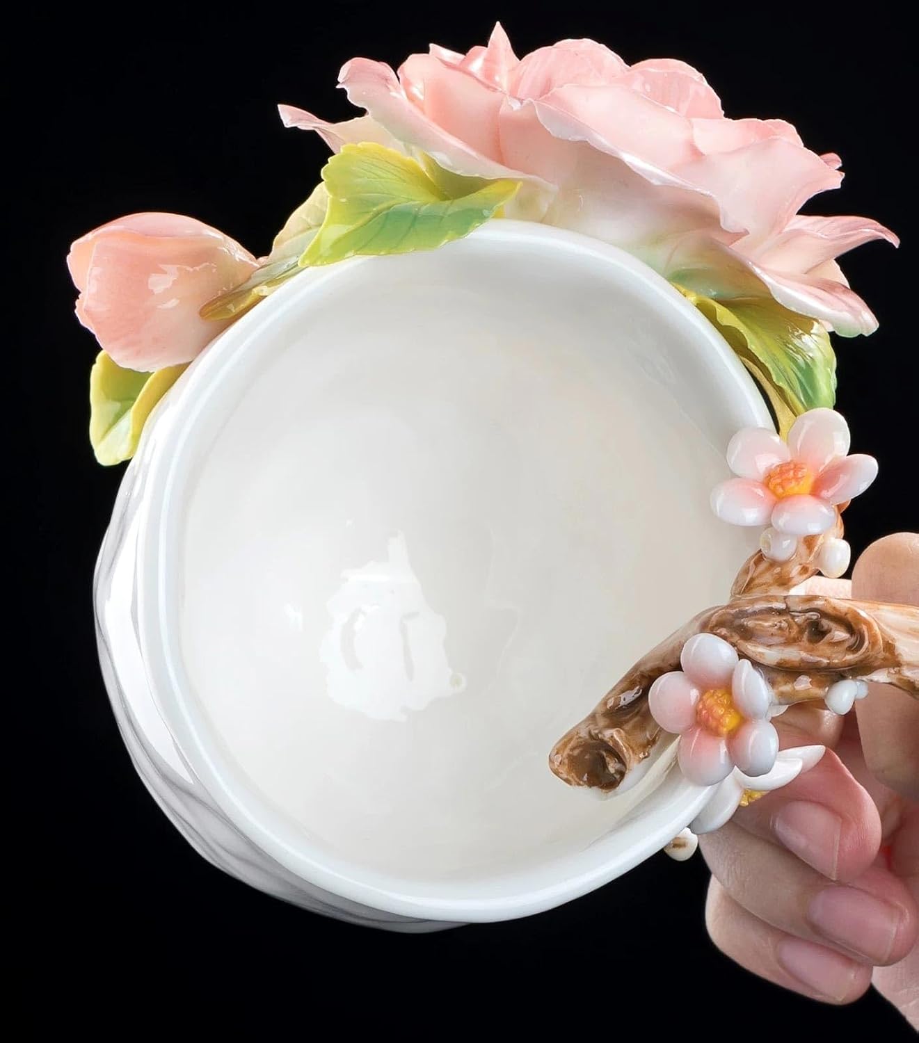 Handmade 3D Camellia Flower Ceramic Mug, Handcrafted Porcelain Coffee Cup with Unique Floral Relief Design, Artistic Tea for Home Decor, Birthday Gift for Women, Lovers, 230ml