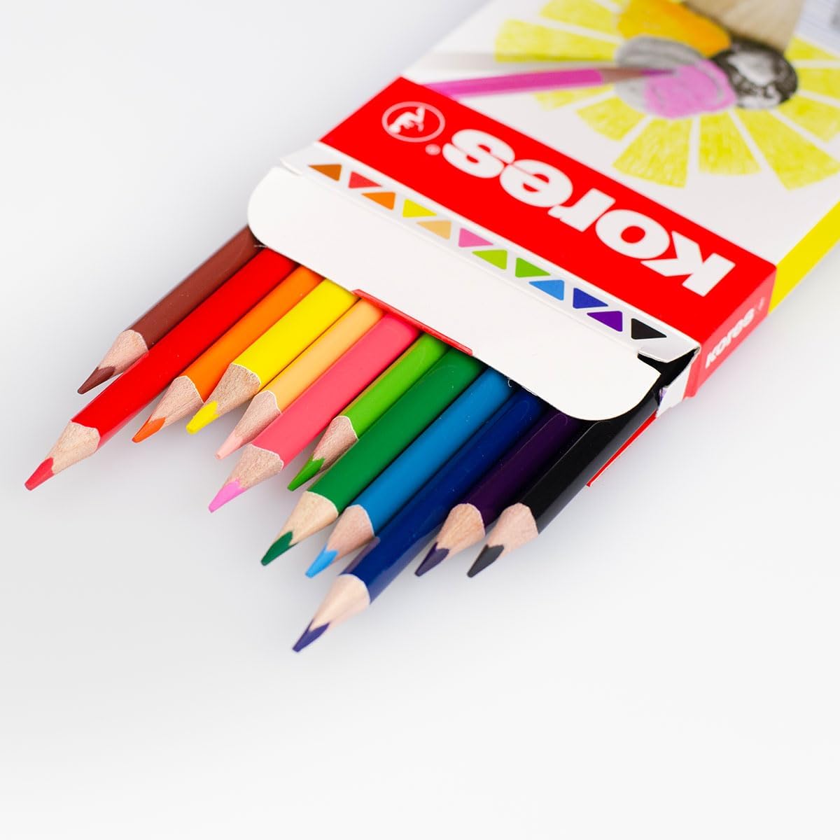 Kores - Kolores: 12 Coloured Pencils for Kids, Beginners and Adults with Soft Lead and Triangular Shape, Set of 12 Assorted Colours and Sharpener Included