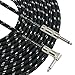 GLS Audio Instrument Cable - Amp Cord for Bass & Electric Guitar - Straight to Right Angle 1/4 Inch Instrument Cable - Black/Grey Braided Tweed, 6 Ft