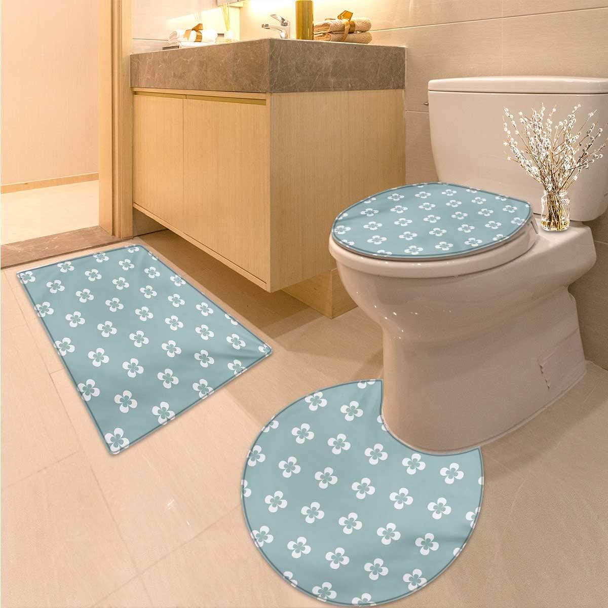 Floral Bath mat and Toilet mat Set Pattern with Graphic