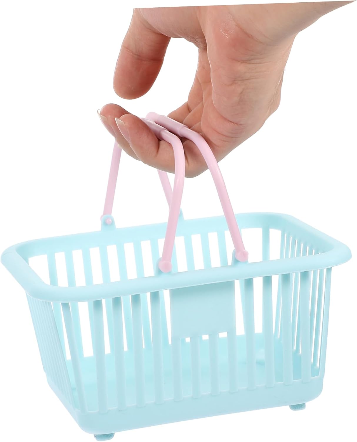 Kisangel 4 pack Mini Shopping Basket with Handles 6.29 X 5.11 X 3.46 in Plastic Storage Basket for Kids Playroom Bathroom Kitchen Snacks and Toys image 5