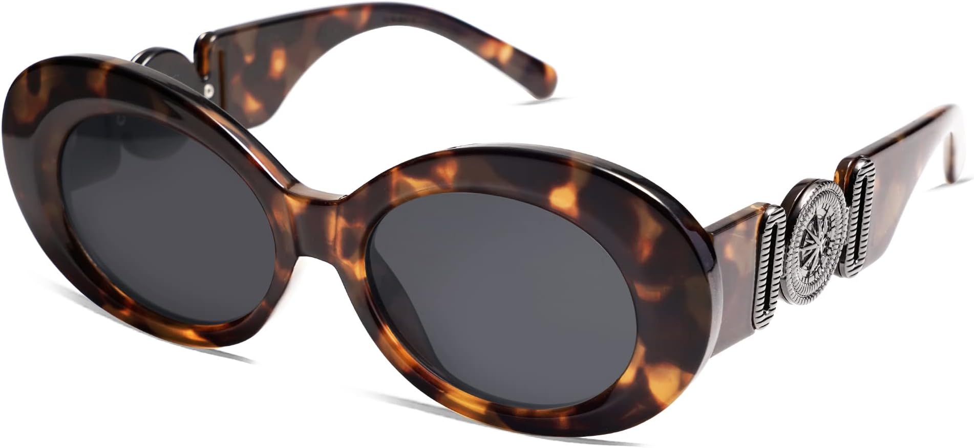 VANLINKER Trendy Womens Fashion Circle Round Polarized Sunglasses Jackie O Bold Chic Retro Oval Clout Goggles Sun Glasses VL9687 Tortoise Frame Grey Lens