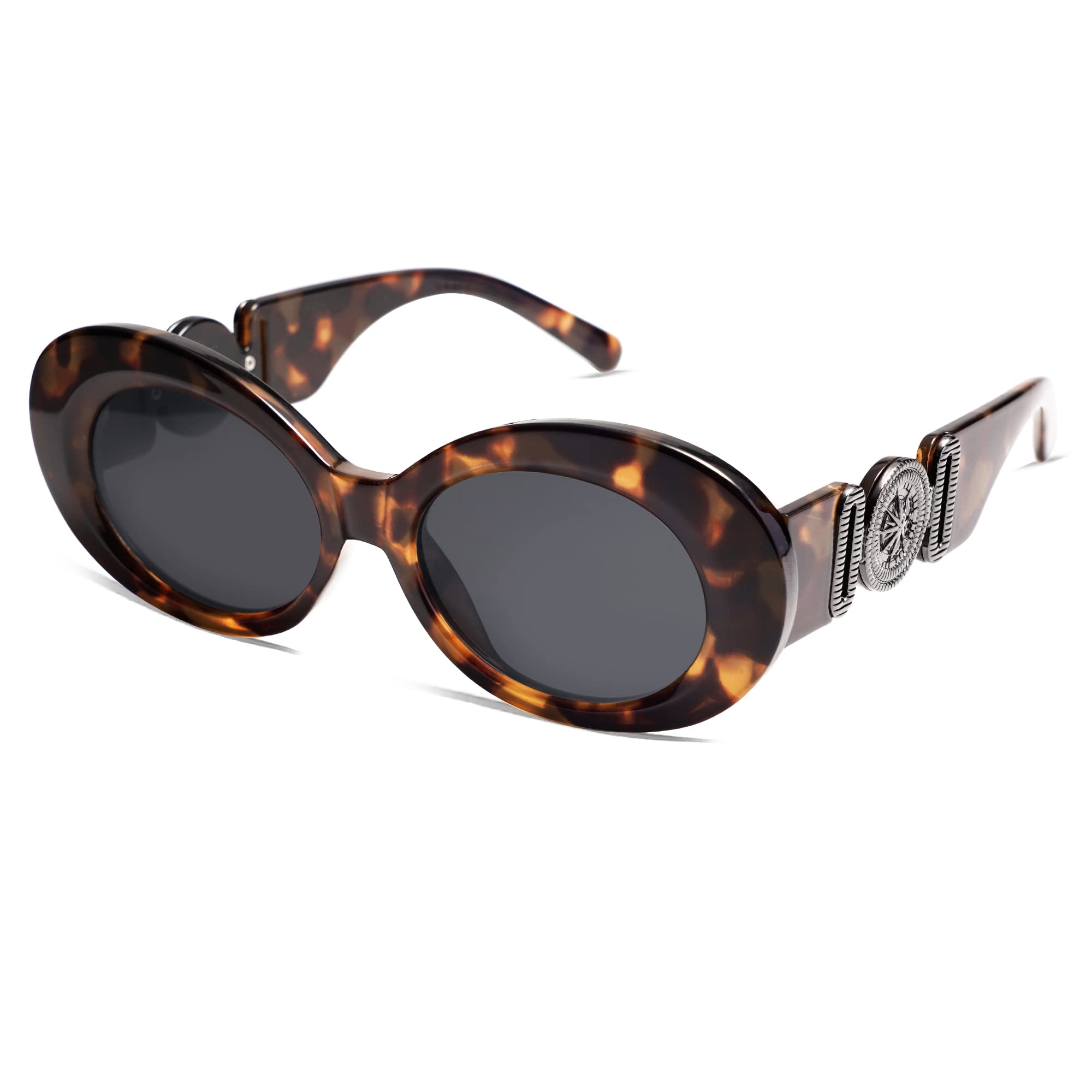 VANLINKER Trendy Womens Fashion Circle Round Polarized Sunglasses Jackie O Bold Chic Retro Oval Clout Goggles Sun Glasses VL9687 Tortoise Frame Grey Lens