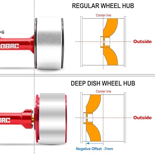 Miniatura 3 de OGRC - Ruedas 1.0, llantas profundas, compensación negativa de 0.276 in, ruedas para SCX24 C10 JLU Deadbolt Gladiator Bronco 124 Crawler Car (rojo)