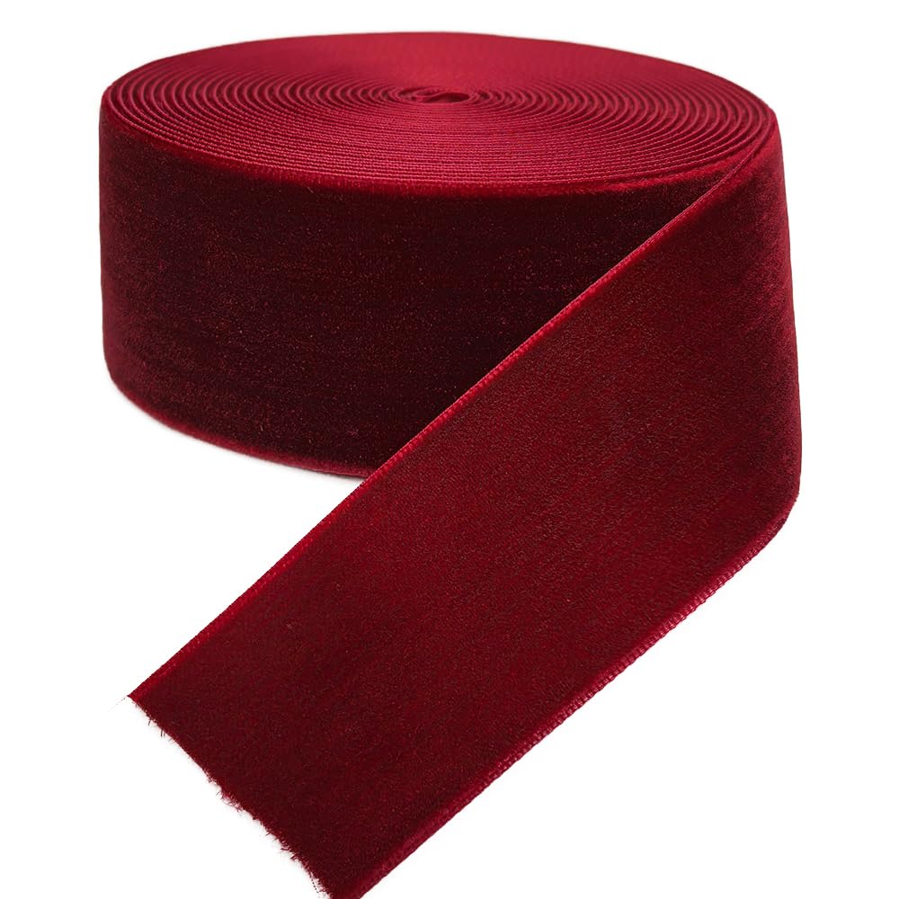 Ruban en velours large rouge foncé 18m pour loisirs créatifs couture