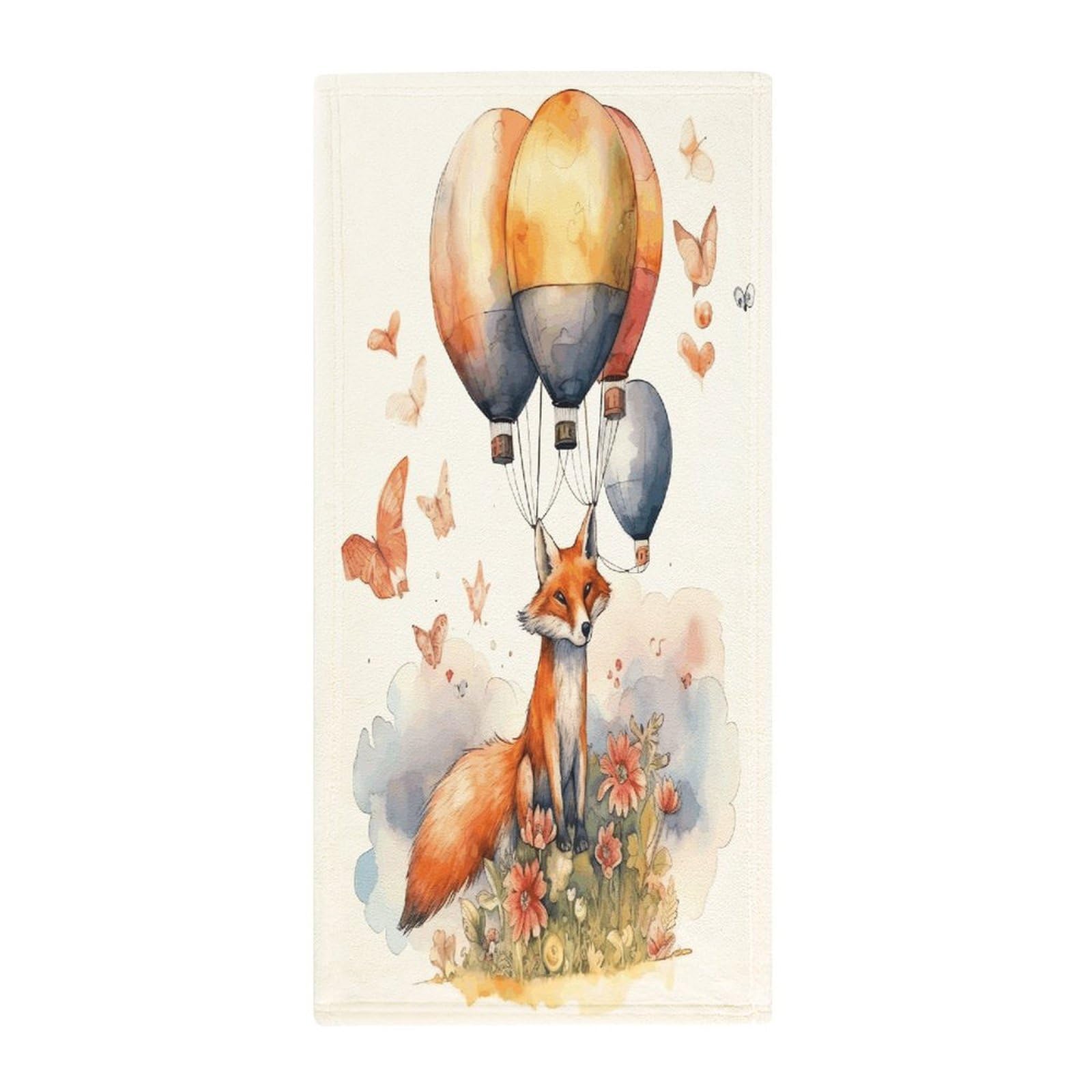 FekiLoot Fox and Hot Air Balloon Hand Towels Coral Velvet Highly Absorbent Towel,Classic Luxury Printed Hand Towels Soft Hands Face Towel for Bathroom Kitchen Salon Workout 13.8 X 28.7 in