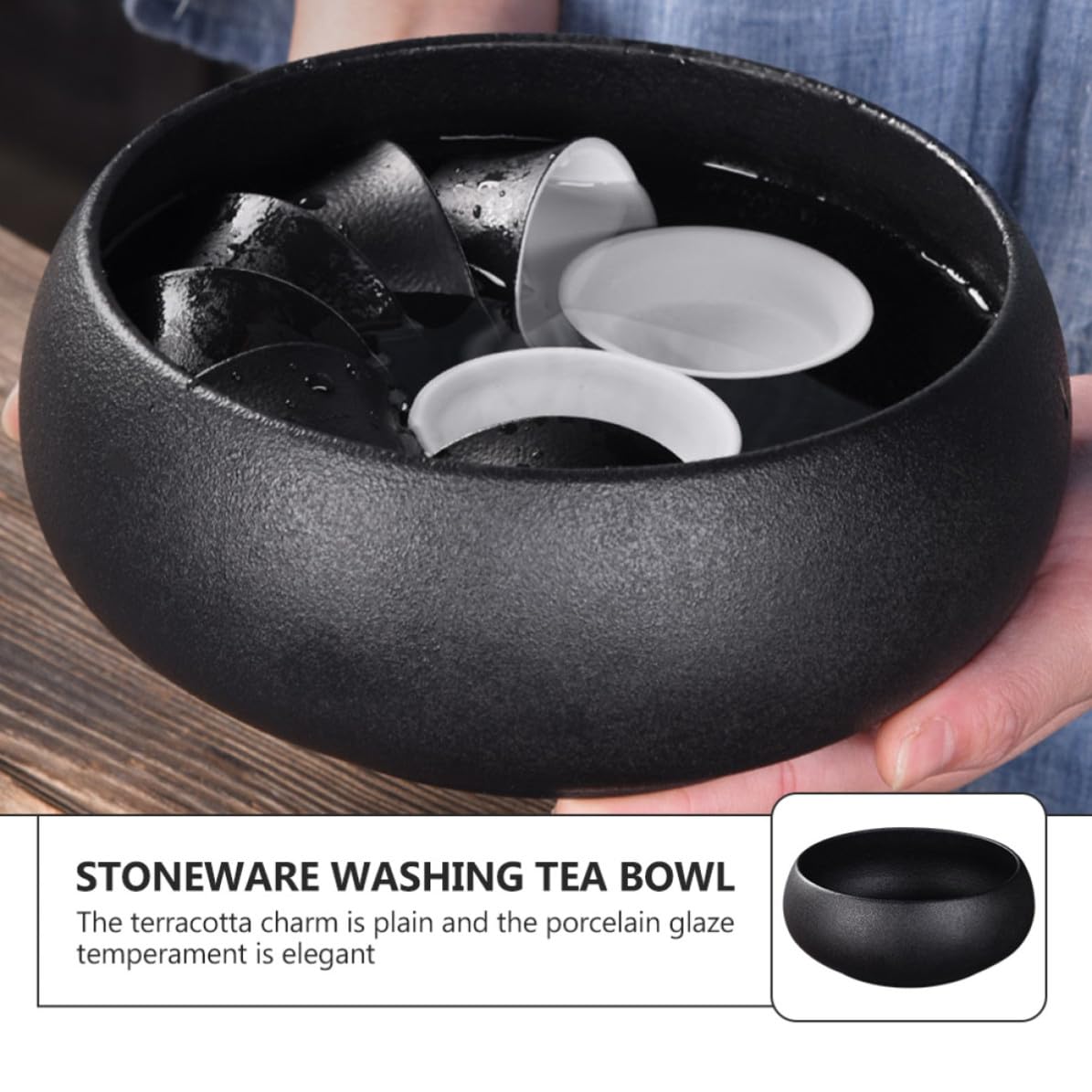 Hemobllo Schwarze Keramik Teewaschschüssel 1250ml für Teezeremonie mit Kreativem Design und Stabiler Platzierung als Dekoratives Accessoire für Zuhause