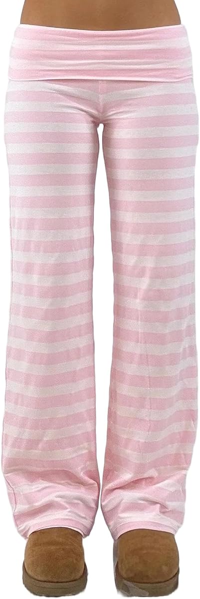 Women Y2k Foldover Pants Wide Leg Flare Sweatpants Low Rise Lounge Bottoms | Fold over Color Block Leggings, Cute Straight Leg Yoga Pj Pants