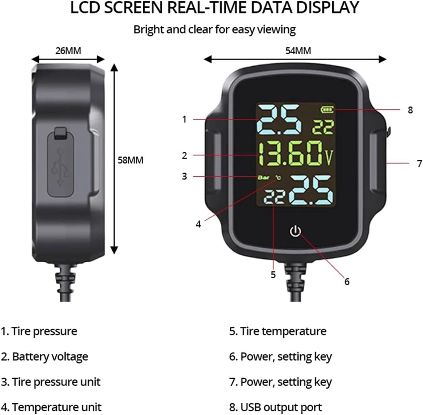 Sensor Motorcycle Tire Pressure Monitor Built-in External Locomotive Tire Pressure and Temperature Monitor(Built-in Sensor-K05P)
