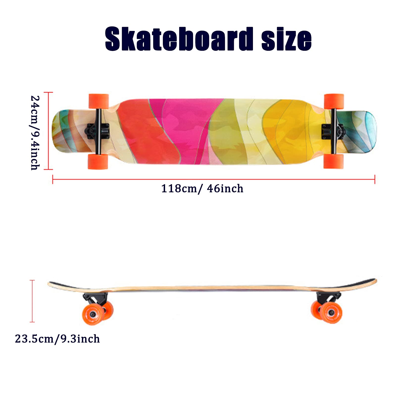 Patineta Longboard de 46" 8 Capas Longboards de Madera de Arce con Herramienta en T y Mochila, Tabla de Skate Cóncava Pro Complete Double Kick para Adultos, Jóvenes, Niños, Niñas y Niños