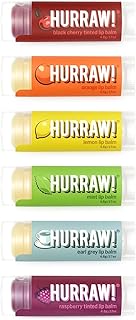 Hurraw! Lip Balms Staff Favorites, 6 Balm Bundle Pack: Black Cherry Tinted (Sheer Red Tint), Orange, Lemon, Mint, Earl Grey, Raspberry Tinted (Sheer Berry Tint) - Organic, Certified Vegan and All-Natural. Bee, Shea, Soy & Palm Free. Made in USA