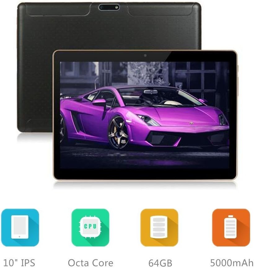 Android Tablet LLLCCORP 10 inch Octa Core 3G Unlocked Tablet Dual SIM Card Slot 4GB RAM 64GB ROM WIFI Bluetooth GPS Phone Call Tablets Support Netflix Google Play Store (Black)