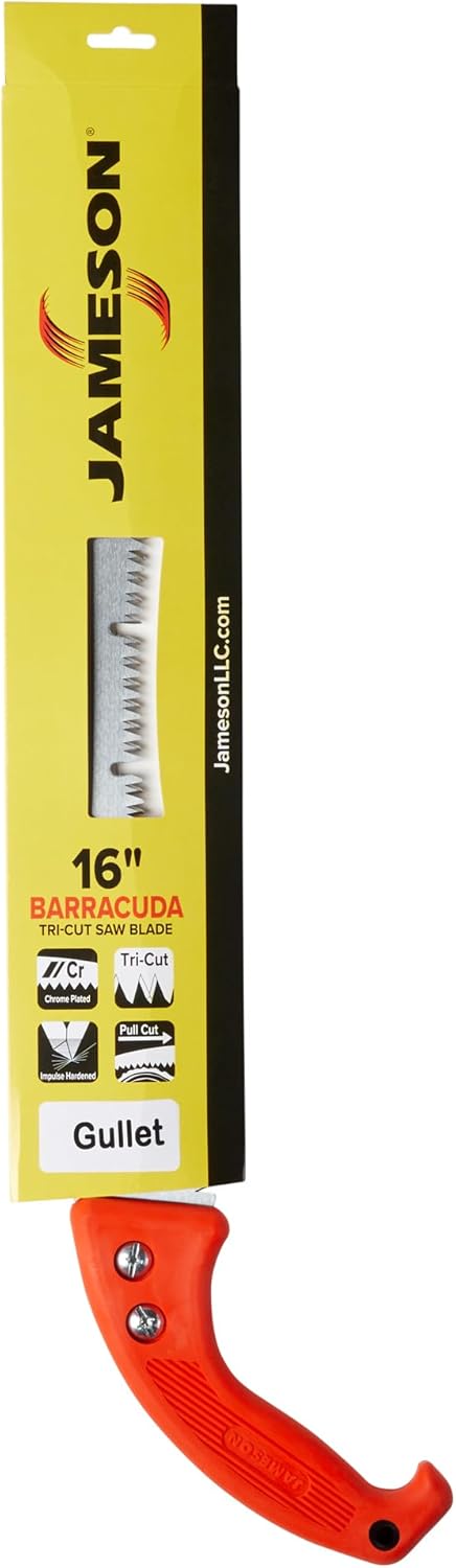Jameson Barracuda™ Tri-Cut Gullet Edge Hand Saw – 16-Inch Ultra-Sharp Blade, Ergonomic Soft Grip Handle, Impulse-Hardened Teeth for Efficient & Clean Cutting