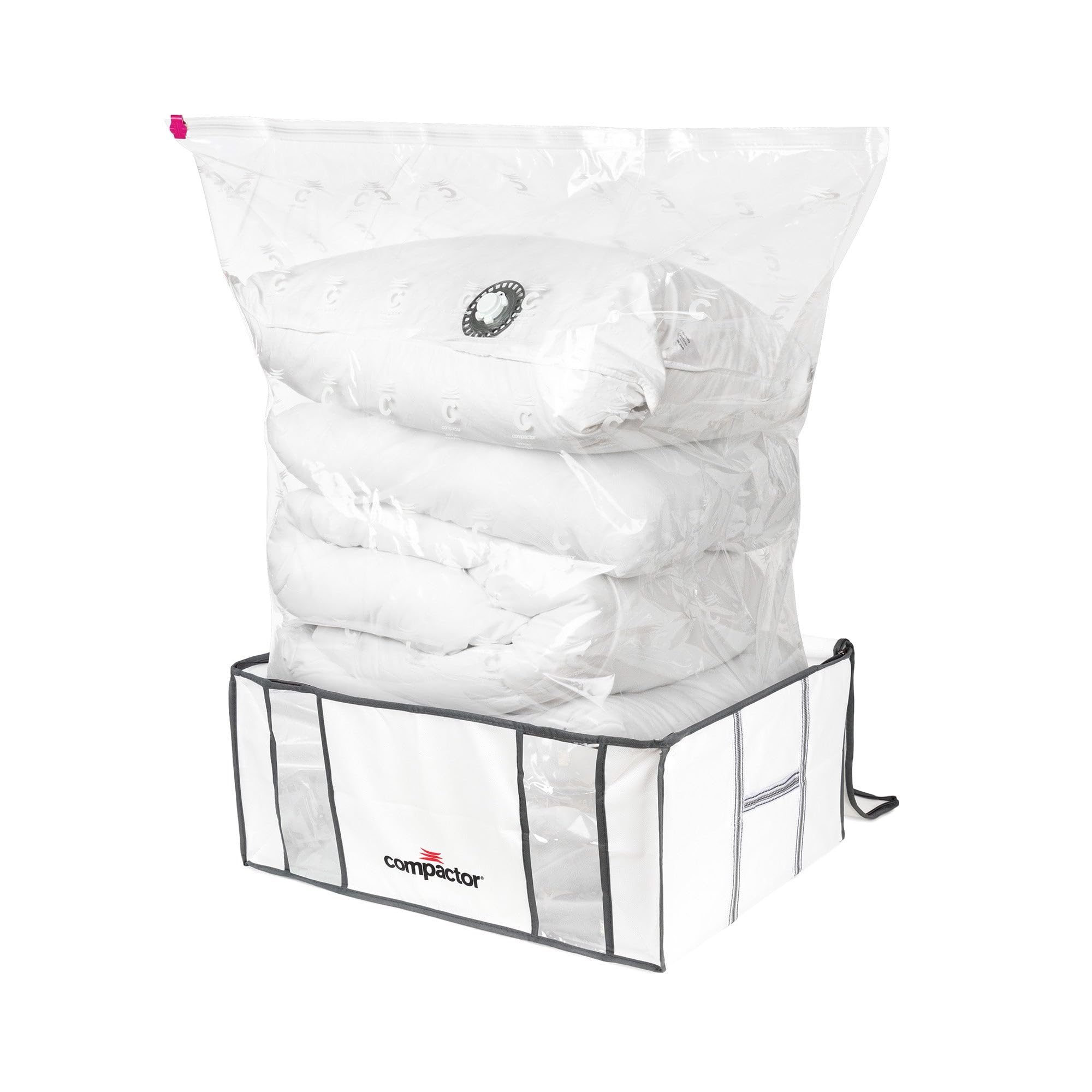 Compactor Lot de 2 Housses de Rangement Sous Vide, Taille XXL et M (210L et 125L), Blanc/Gris "Life", RAN7023